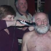 Chris being shaved